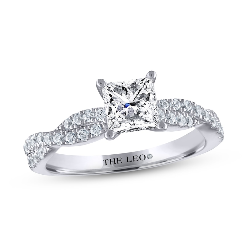 THE LEO Diamond Engagement Ring 1-1/4 ct tw Princess & Round-cut White Gold Plated