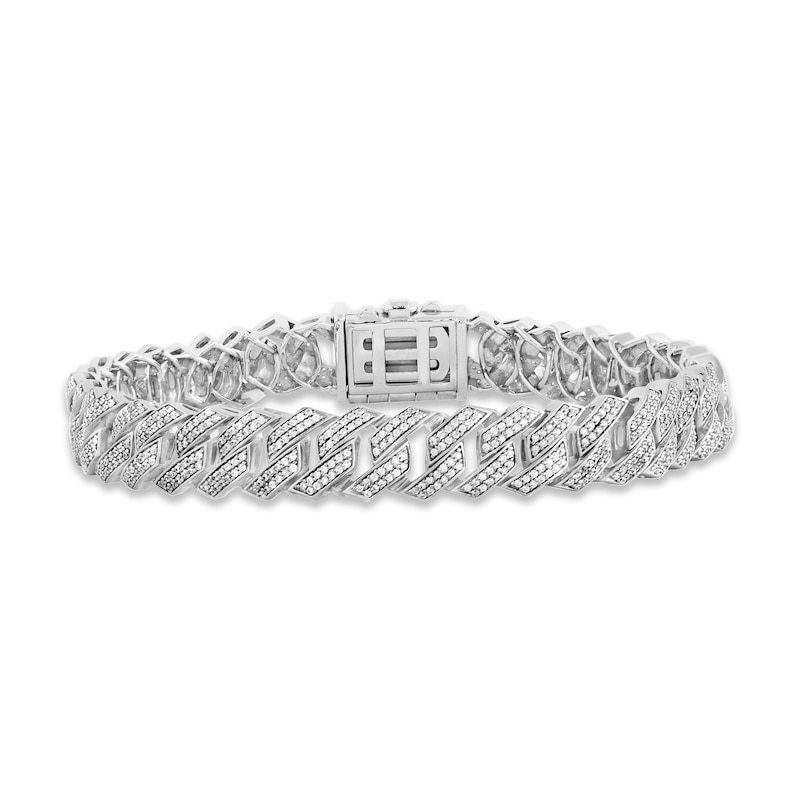 Men's Diamond Angle Curb Bracelet 3 ct tw Round-cut White Gold Plated 8.5