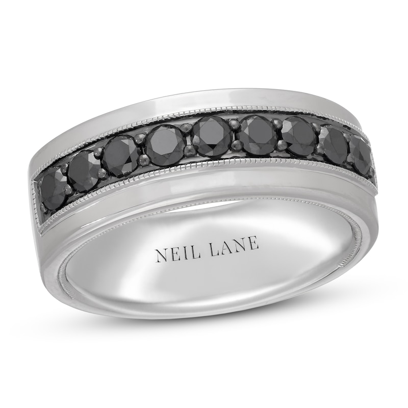 Neil Lane Men's Black Diamond Wedding Band 1 ct tw Round-cut White Gold Plated