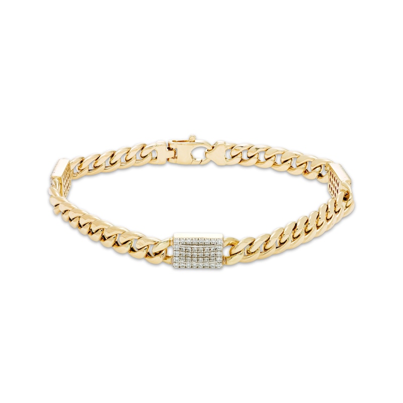 Men's Diamond Rectangle Link Solid Cuban Curb Chain Bracelet 1/2 ct tw Yellow Gold Plated 8.5
