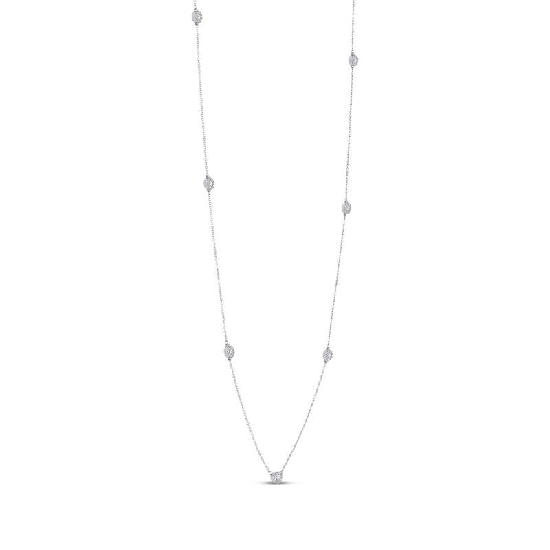 Diamond Halo Station Necklace 3/8 ct tw Silver Plated 24