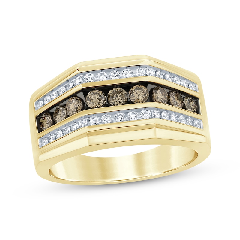 Men’s Brown & White Diamond Wedding Band 1 ct tw Yellow Gold Plated
