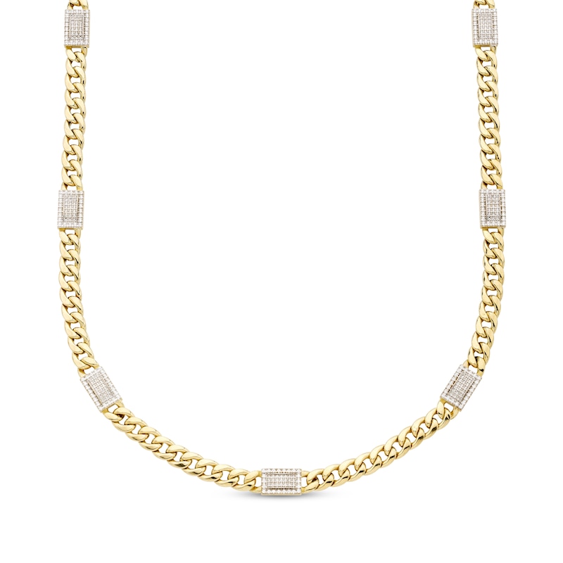 Men's Diamond Rectangle Link Solid Cuban Curb Chain Necklace 1-1/4 ct tw Yellow Gold Plated 20.25
