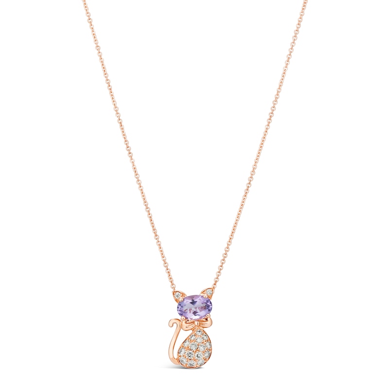 Le Vian Amethyst Cat Necklace 1/5 ct tw Diamonds Strawberry Gold Plated 18