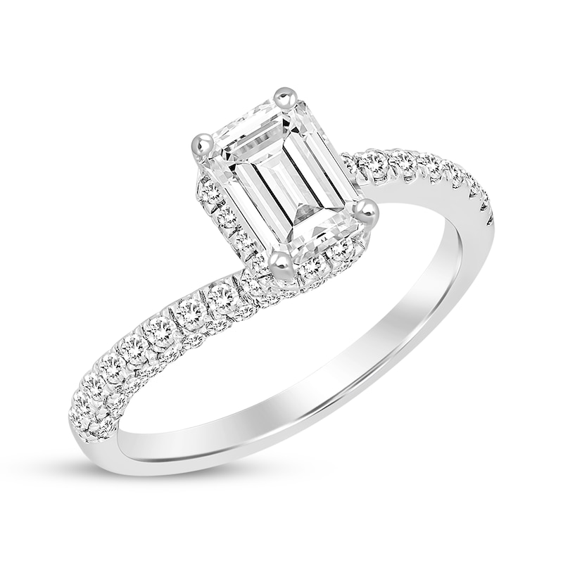 Emerald-Cut Diamond Bypass Engagement Ring 1-1/8 ct tw White Gold Plated