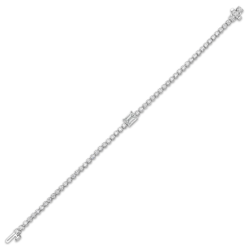 Emerald & Round-Cut Diamond Tennis Bracelet 3-1/4 ct tw White Gold Plated 7