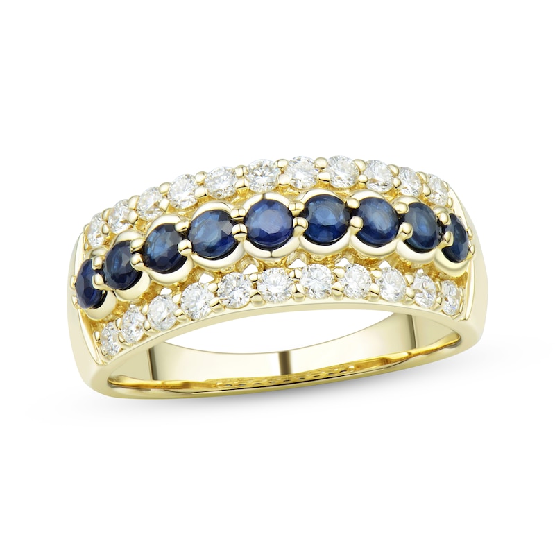 Blue Sapphire & Diamond Anniversary Band 1/2 ct tw Round-cut Yellow Gold Plated