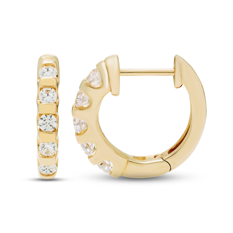 Diamond Huggie Hoop Earrings 1/2 ct tw Round-cut Yellow Gold Plated