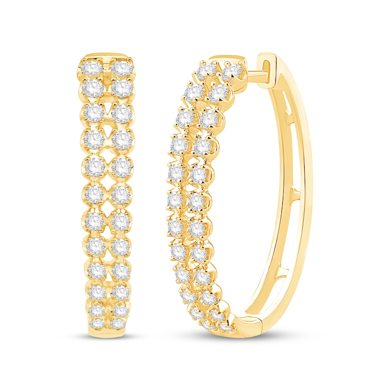 Diamond Two-Row Hoop Earrings 1 ct tw Yellow Gold Plated