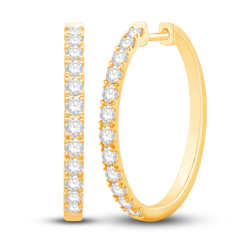 Diamond Hoop Earrings 1 ct tw Round-cut Yellow Gold Plated