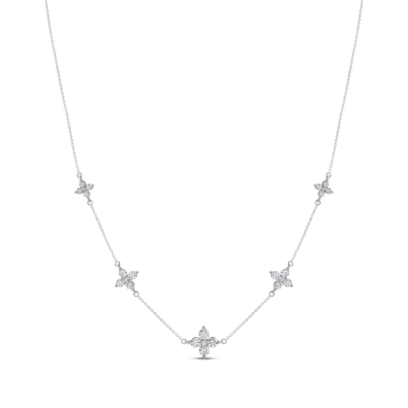 Diamond Quatrefoil Station Necklace 1-1/2 ct tw White Gold Plated 18