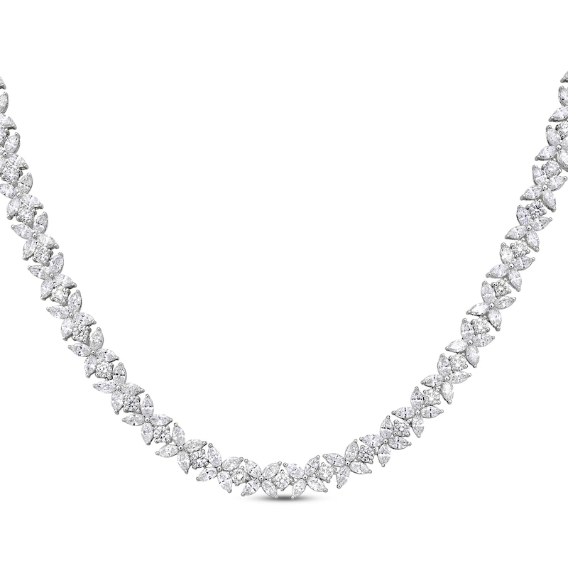 Marquise & Round-Cut Diamond Flower Necklace 11-5/8 ct tw White Gold Plated 18
