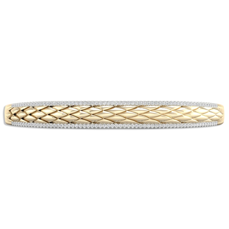 Diamond Edge Quilted Cuff Bangle Bracelet 5/8 ct tw Round-cut Yellow Gold Plated