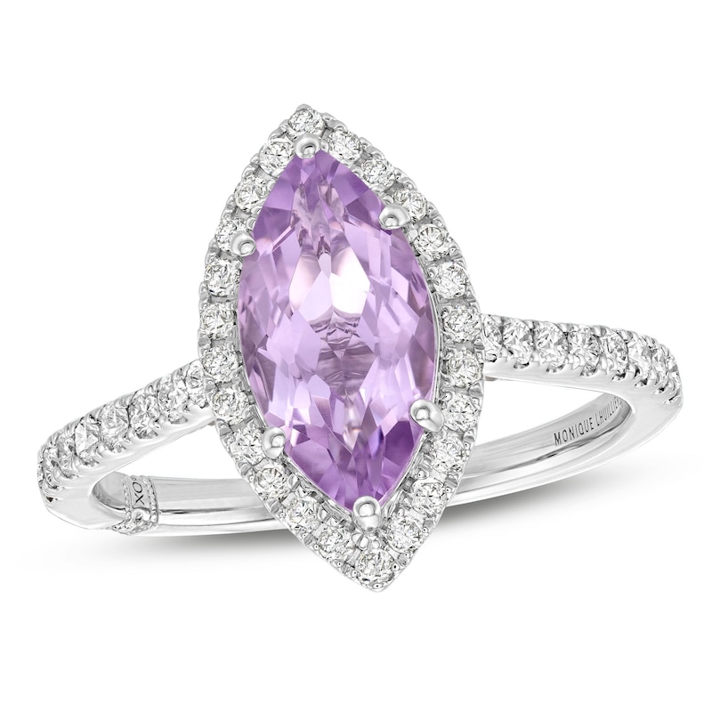 Monique Lhuillier Bliss Marquise-Cut Light Amethyst & Diamond Frame Engagement Ring 1/2 ct tw White Gold Plated