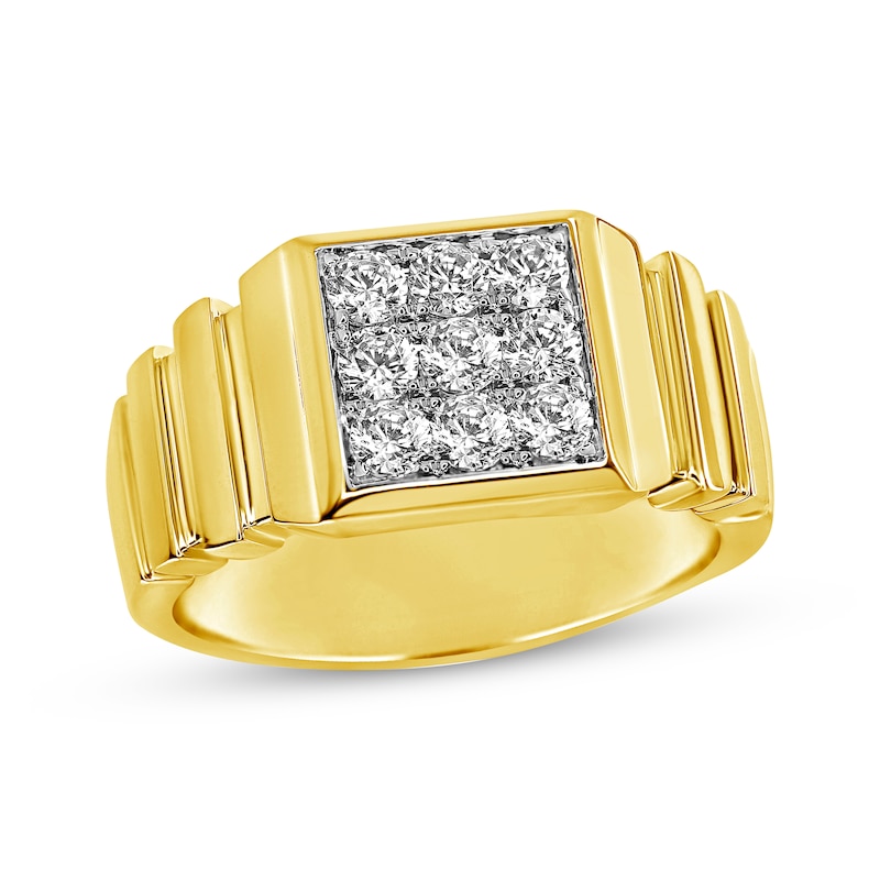 Men's Multi-Diamond Center Textured Wedding Band 3/4 ct tw Round-cut Yellow Gold Plated