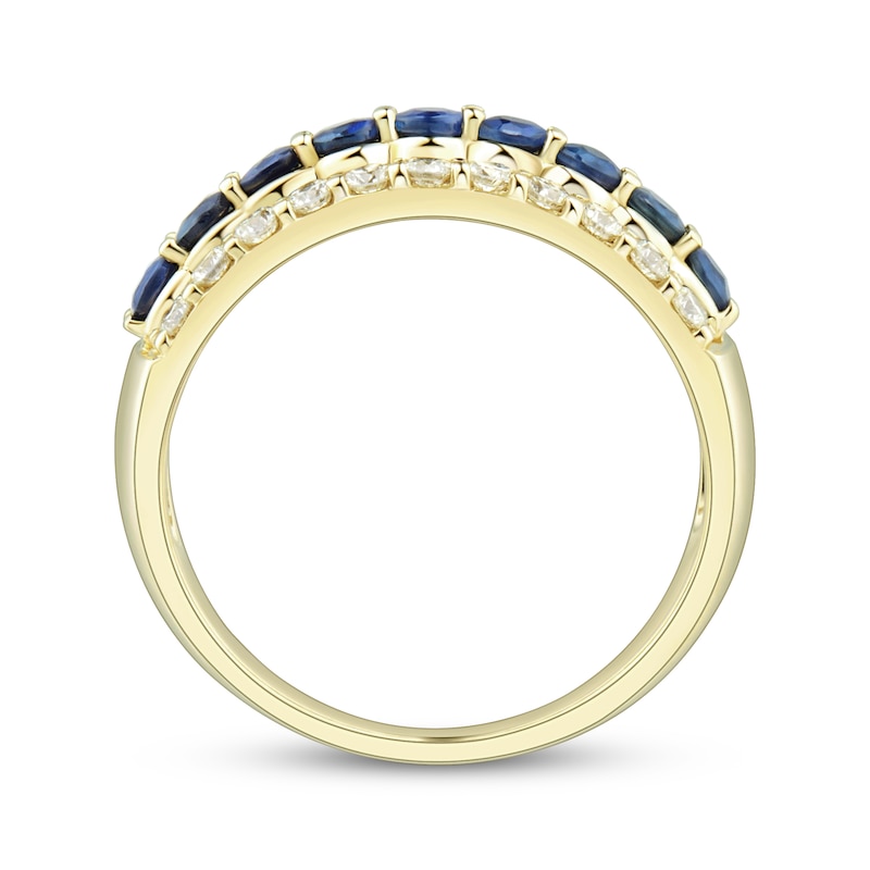 Blue Sapphire & Diamond Anniversary Band 1/2 ct tw Round-cut Yellow Gold Plated