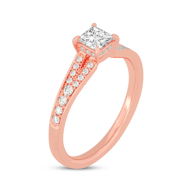 Princess & Round-Cut Split-Shank Engagement Ring 3/4 ct tw Rose Gold Plated