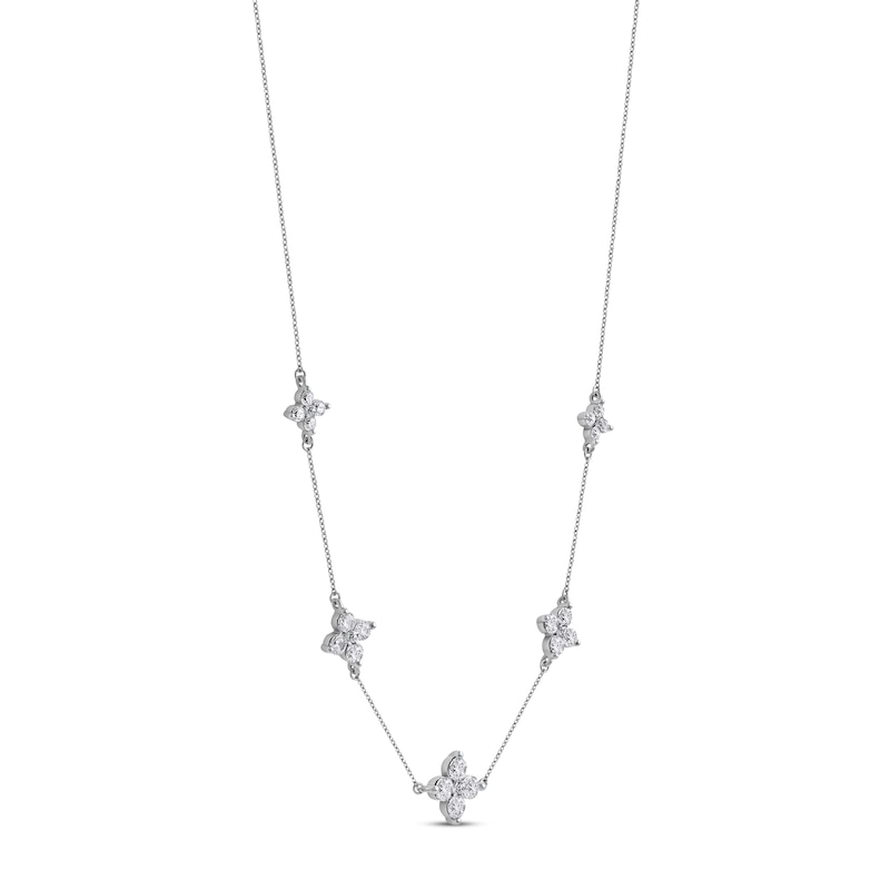 Diamond Quatrefoil Station Necklace 1-1/2 ct tw White Gold Plated 18