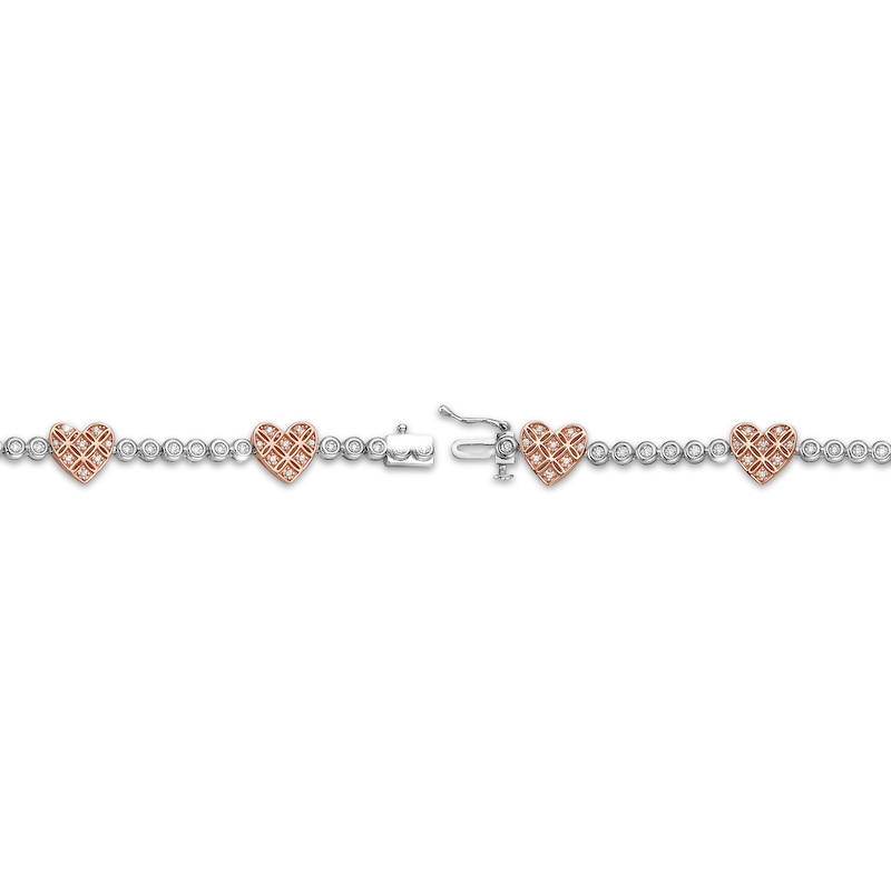 Diamond Crisscross Heart Station Tennis Bracelet 3/4 ct tw Two-Tone Gold Plated 7