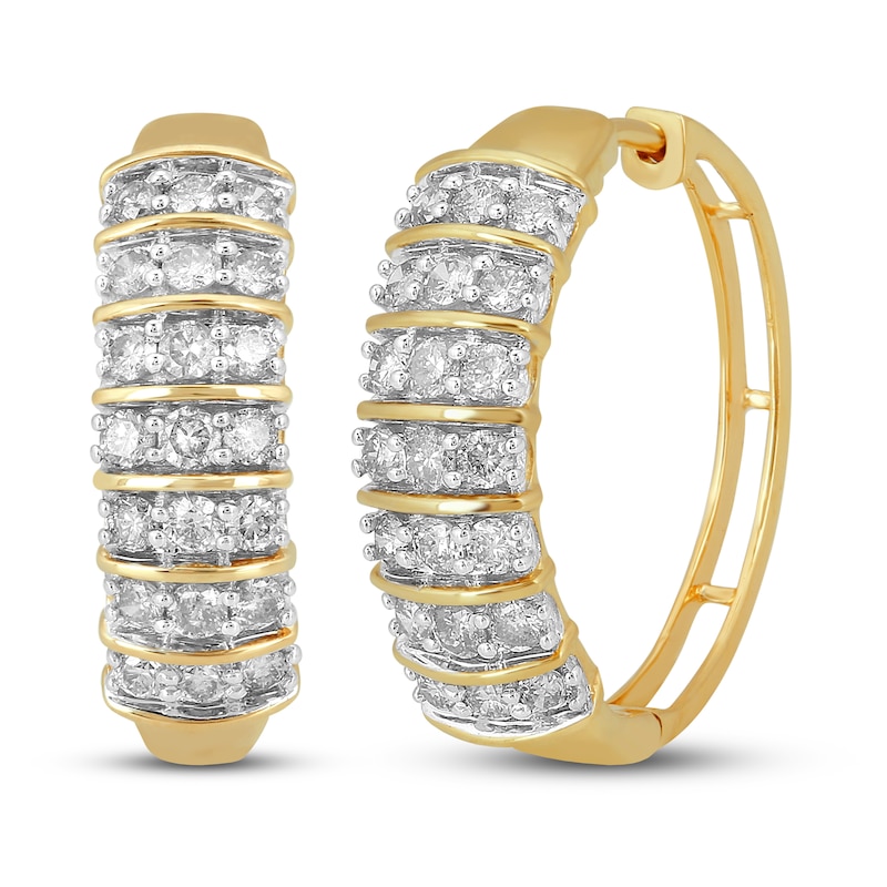 Diamond Hoop Earrings 1 ct tw Round-cut Yellow Gold Plated