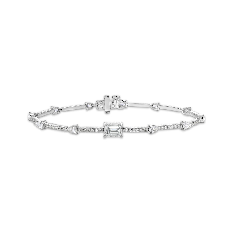 Emerald-Cut, Pear-Shaped & Round-Cut Diamond Station Bracelet 3 ct tw White Gold Plated 7