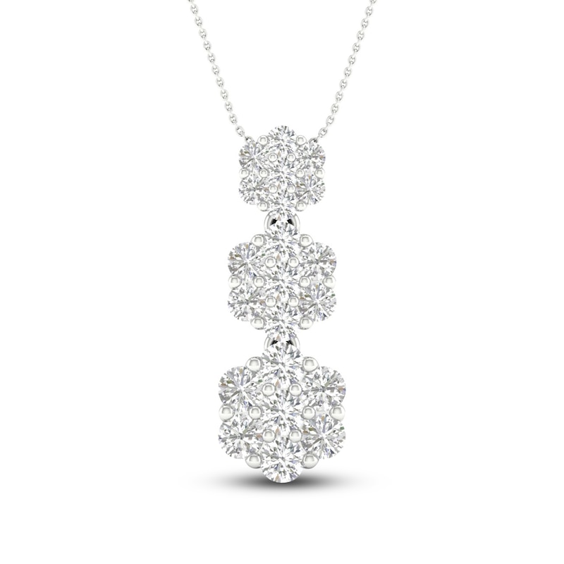 Diamond Triple Flower Necklace 1 ct tw Round-cut White Gold Plated 18