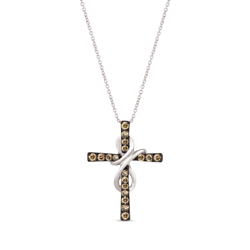 Le Vian Diamond Cross Necklace 1/2 ct tw Round-cut Vanilla Gold Plated 18