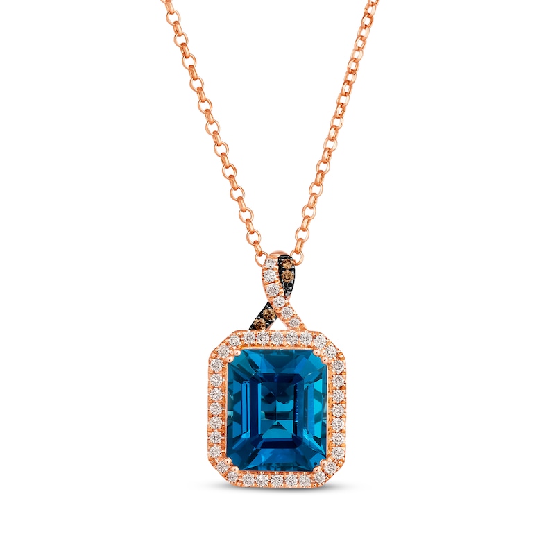 Le Vian Emerald-Cut Blue Topaz Necklace 1/3 ct tw Diamonds Strawberry Gold Plated 19”