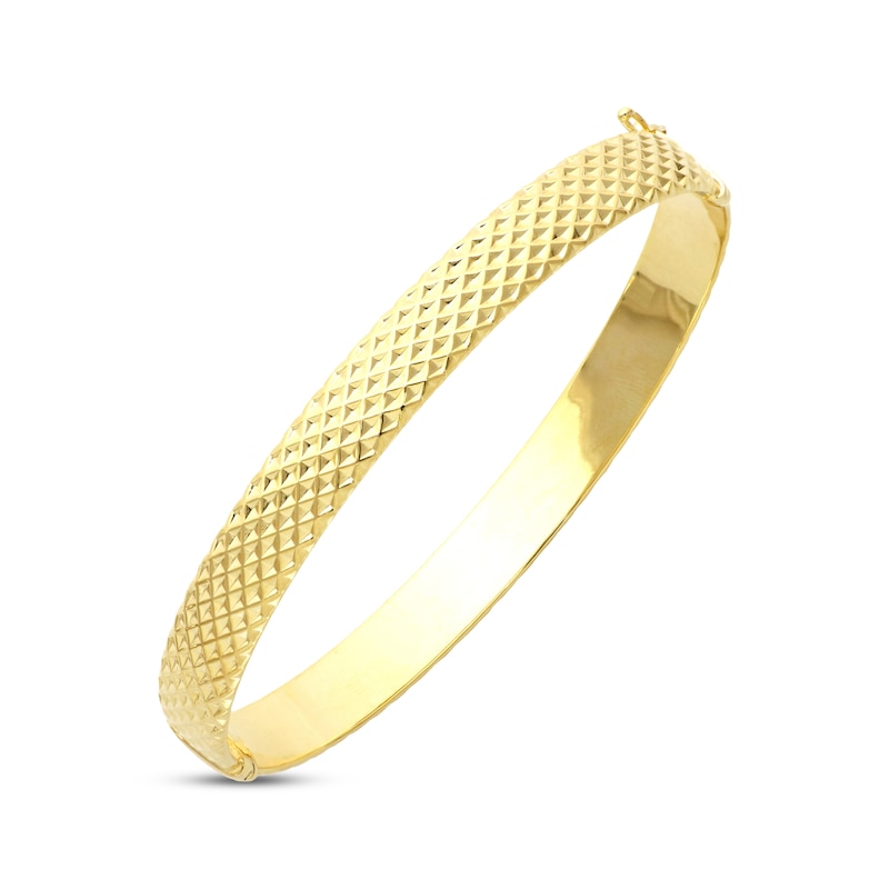 Italian Brilliance Diamond-Cut Hinged Bangle Bracelet Yellow Gold Plated
