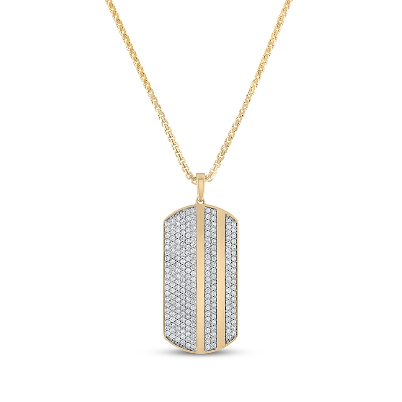 Men's Diamond Dog Tag Necklace 1-1/2 ct tw Yellow Gold Plated 20”