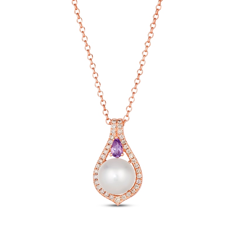 Le Vian Cultured Pearl & Amethyst Necklace 1/4 ct tw Diamonds Strawberry Gold Plated 19