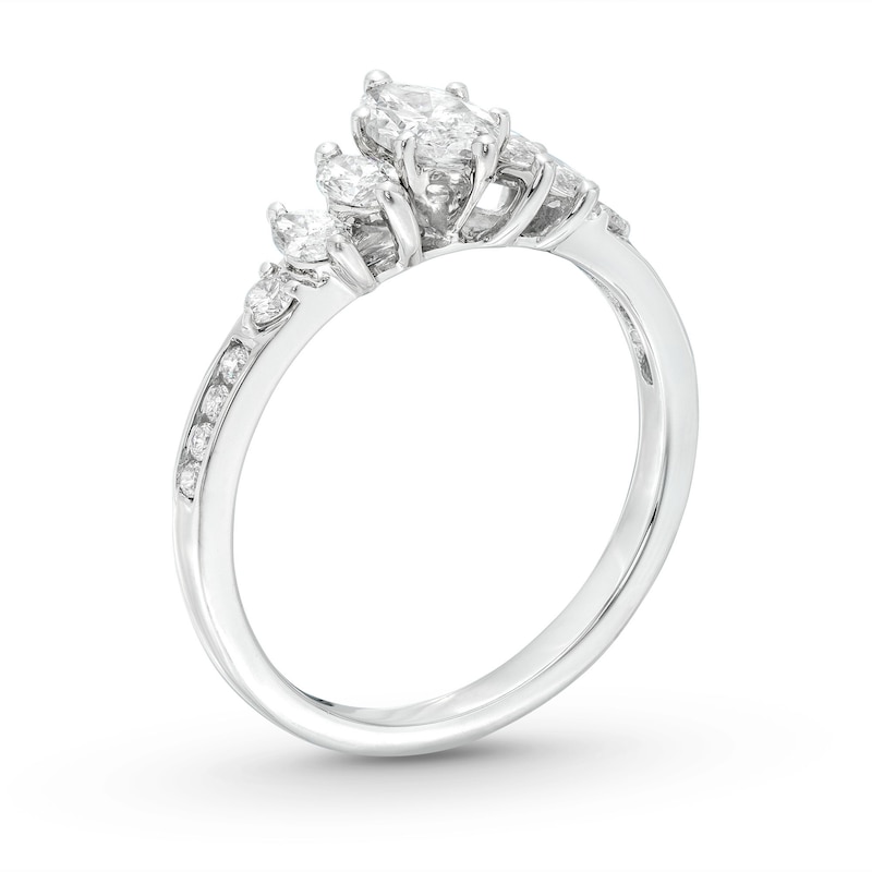 Diamond Engagement Ring 7/8 ct tw Marquise & Round White Gold Plated