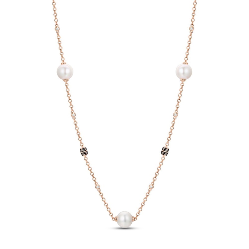 Le Vian Cultured Pearl Necklace 1/4 ct tw Diamonds Strawberry Gold Plated 19