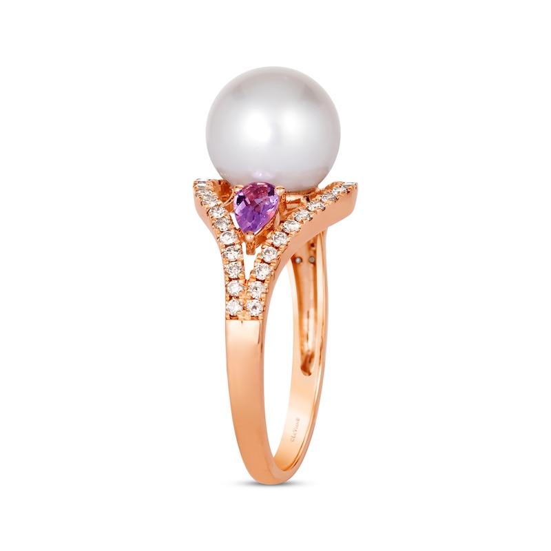Le Vian Cultured Pearl & Amethyst Ring 1/3 ct tw Diamonds Strawberry Gold Plated