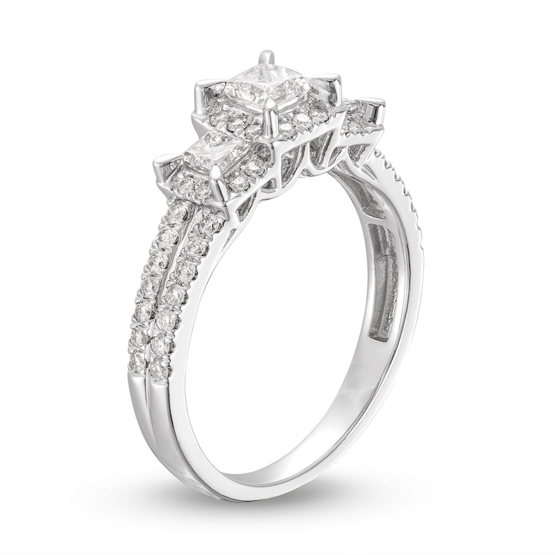 Three-Stone Diamond Engagement Ring 1 ct tw Princess/Round White Gold Plated