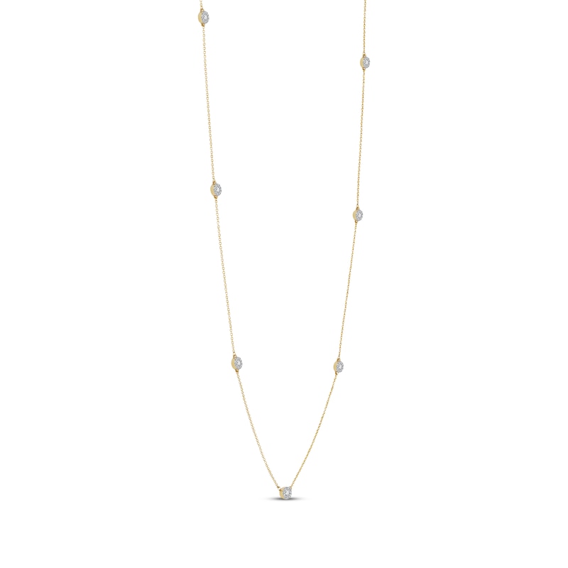 Diamond Halo Station Necklace 3/8 ct tw Yellow Gold Plated 24