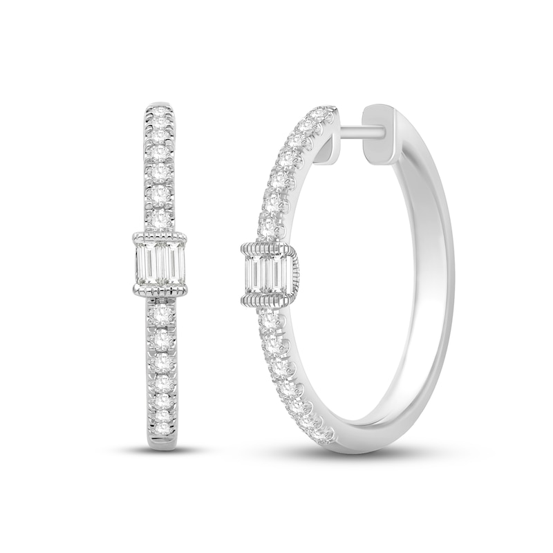 Neil Lane Diamond Hoop Earrings 3/8 ct tw Round & Baguette White Gold Plated