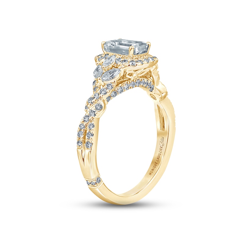 Monique Lhuillier Bliss Diamond Engagement Ring 1-3/8 ct tw Emerald, Round & Marquise-cut Yellow Gold Plated