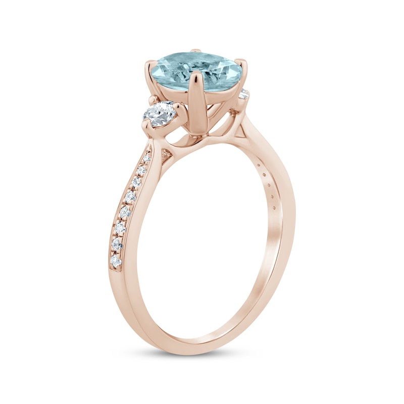 Aquamarine & Diamond Oval Engagement Ring 1/3 ct tw Round-cut Rose Gold Plated