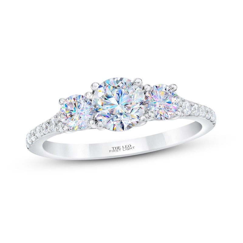 THE LEO First Light Three-Stone Diamond Engagement Ring 1-1/4 ct tw Round-cut White Gold Plated