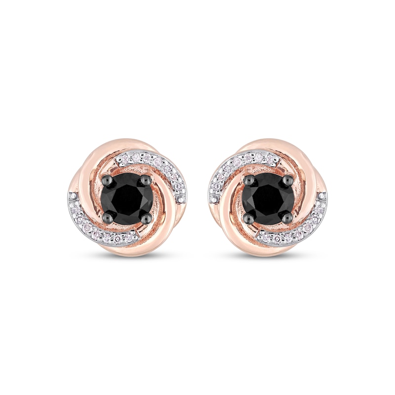 Round-Cut Black & White Diamond Stud Earrings 1-1/10 ct tw Rose Gold Plated