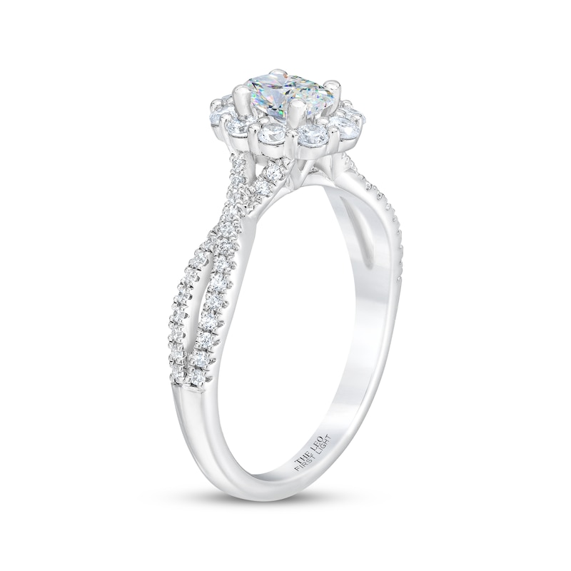 THE LEO First Light Diamond Engagement Ring 1 ct tw Oval & Round-cut White Gold Plated