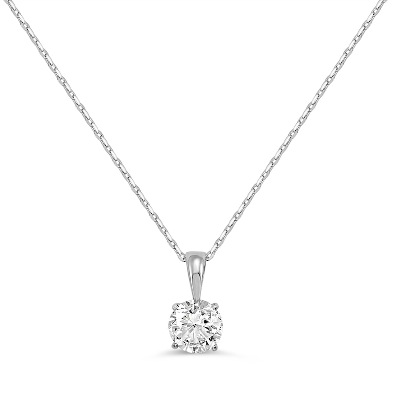 Solitaire Diamond Necklace 1 ct tw Round-cut White Gold Plated 18