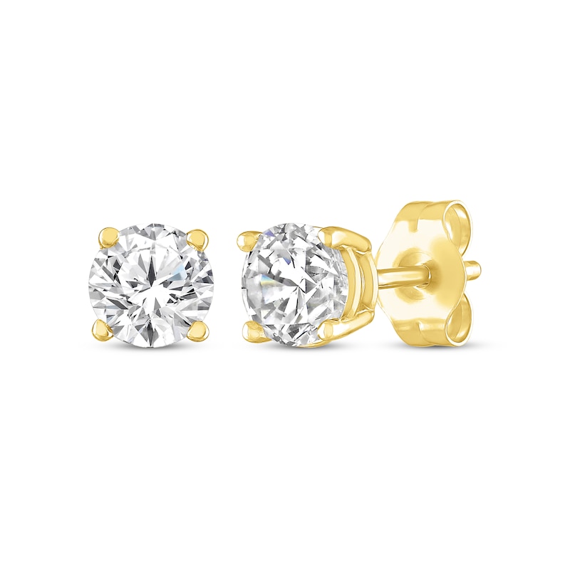 Round-Cut Diamond Solitaire Stud Earrings 3/4 ct tw Yellow Gold Plated
