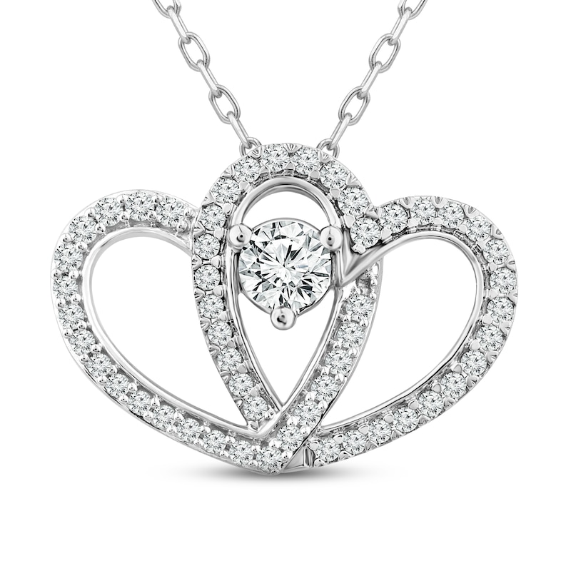 Two as One Diamond Heart Necklace 3/4 ct tw Round-Cut White Gold Plated 18