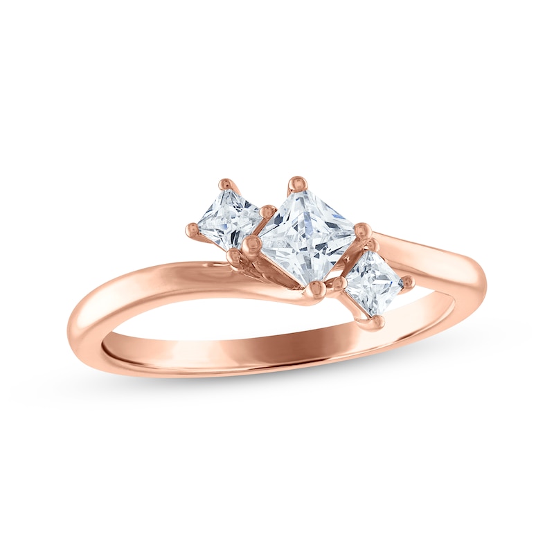 Princess-Cut Diamond Three-Stone Engagement Ring 1/2 ct tw Rose Gold Plated