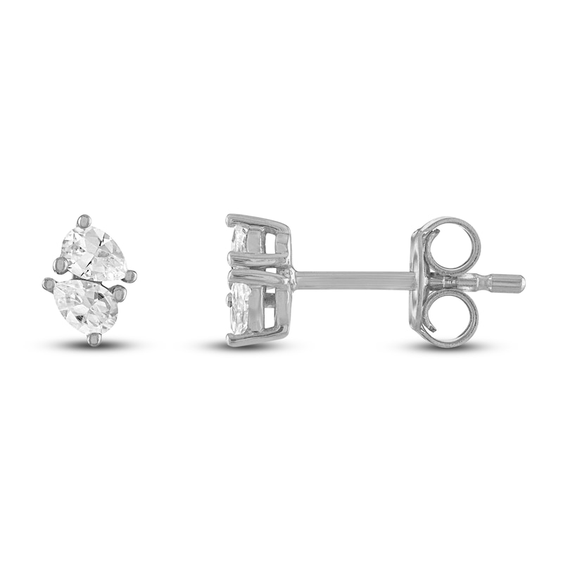 Two-Stone Diamond Stud Earrings 1/2 ct tw Pear-Shaped White Gold Plated