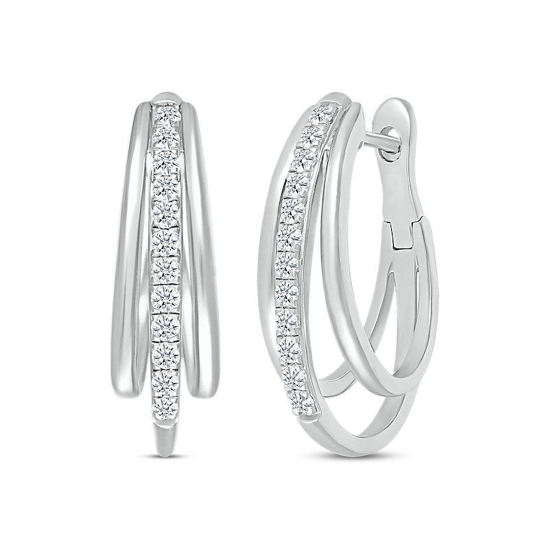 Diamond Three-Row Hoop Earrings 5/8 ct tw Round-cut White Gold Plated
