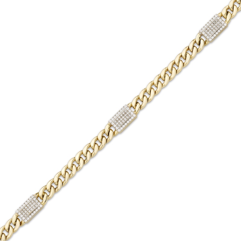 Men's Diamond Rectangle Link Solid Cuban Curb Chain Bracelet 1/2 ct tw Yellow Gold Plated 8.5