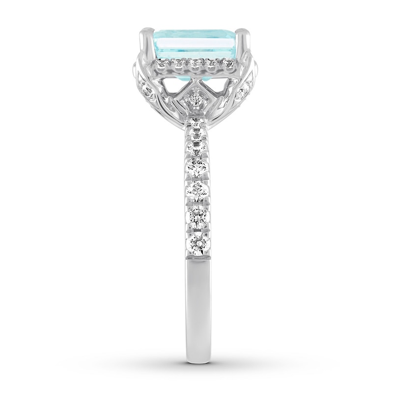 Aquamarine Engagement Ring 1/2 ct tw Diamonds White Gold Plated